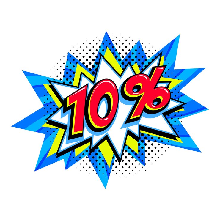Vettore 10 di sconto. palloncino scoppio comico blu vendita