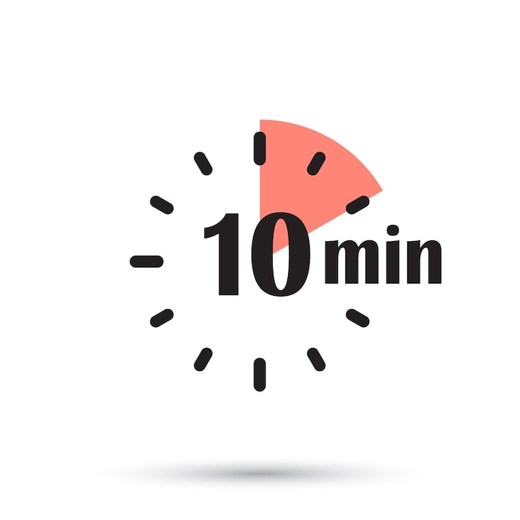 Vettore 10 minuti sull'icona del cronometro in stile piatto illustrazione vettoriale del timer della faccia dell'orologio sullo sfondo isolato concetto aziendale del segno del conto alla rovescia