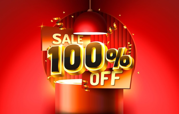 100 Off Sconto composizione creativa 3d simbolo di vendita con oggetti decorativi