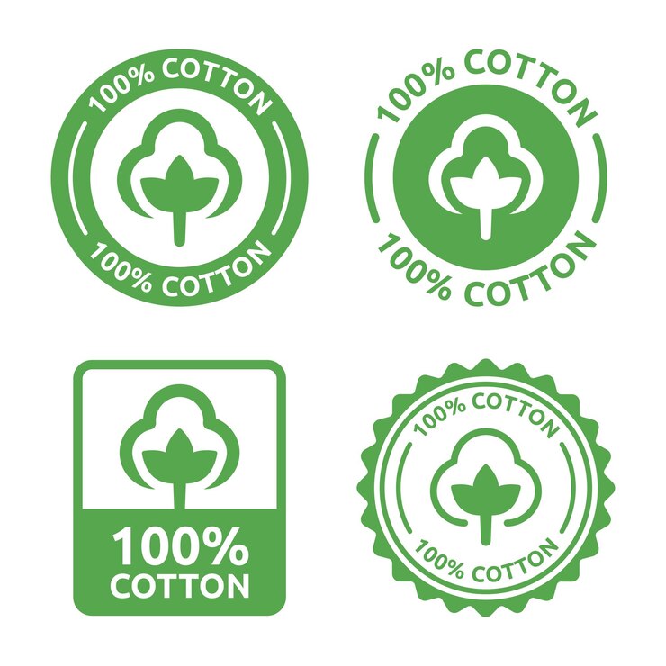 100 set di icone vettoriali per certificato di etichette di cotone per l'imballaggio di abbigliamento.
