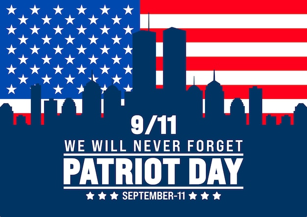 11 settembre Giorno del Patriota sfondo o modello di design banner con bandiera americana e New York City