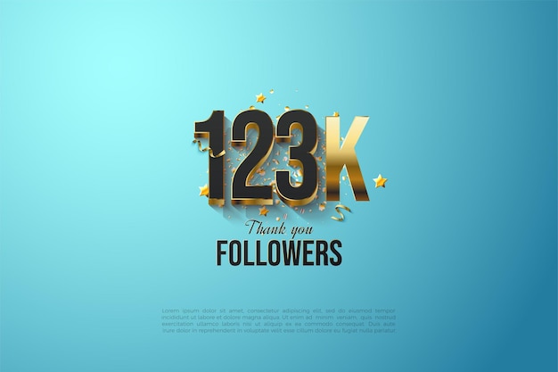123k seguaci con illustrazione dei numeri placcati in oro