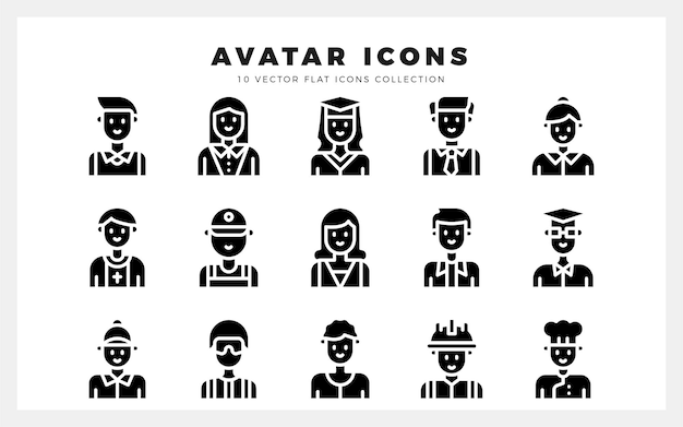 15 Avatar Glyph icone pacchetto illustrazione vettoriale