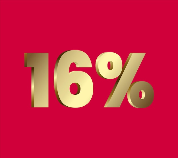 16 percento 3Ds Letter Golden 3Ds Level Colore oro SIXTEEN 3D Percento su sfondo di colore rosso