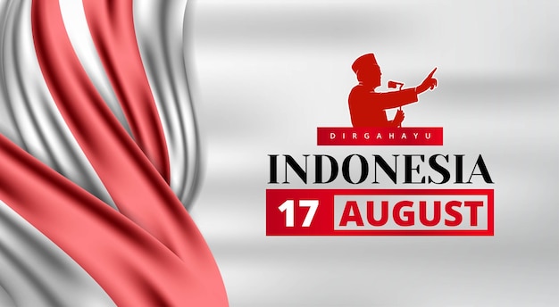 17 agosto festa dell'indipendenza dell'Indonesia con disegno realistico del fondo dell'onda della bandiera