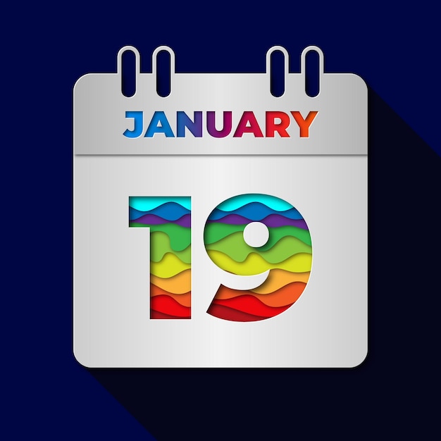 19 gennaio calendario data piatto taglio di carta minimo illustrazione di design in stile artistico