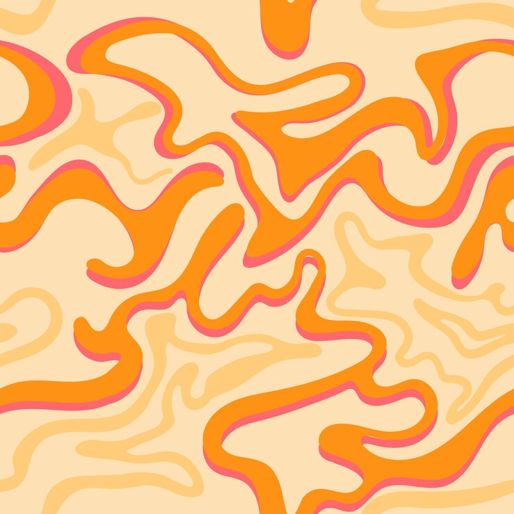 Vettore 1970 wavy swirl seamless pattern in colori arancione e rosa