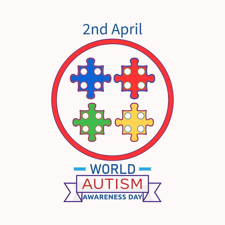 Vettore 2 aprile giornata mondiale della consapevolezza dell'autismo concept con pezzi di puzzle simbolo dell'autismo illustrazione piatta