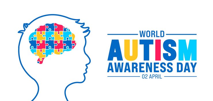 Vettore 2 aprile: giornata mondiale per la consapevolezza dell'autismo: testa di bambino con cervello di puzzle colorato, modello di banner