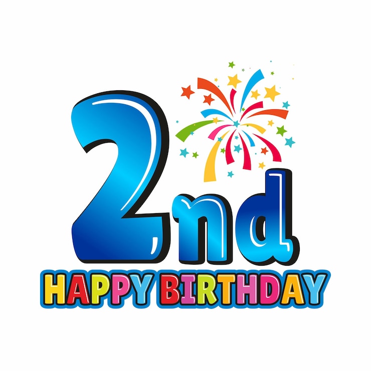 2° compleanno felice testo 3D colorato
