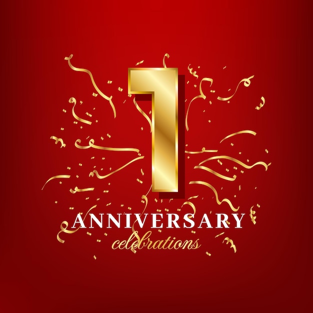 2 numeri d'oro e testo celebrativo dell'anniversario con coriandoli dorati sparsi su sfondo rosso
