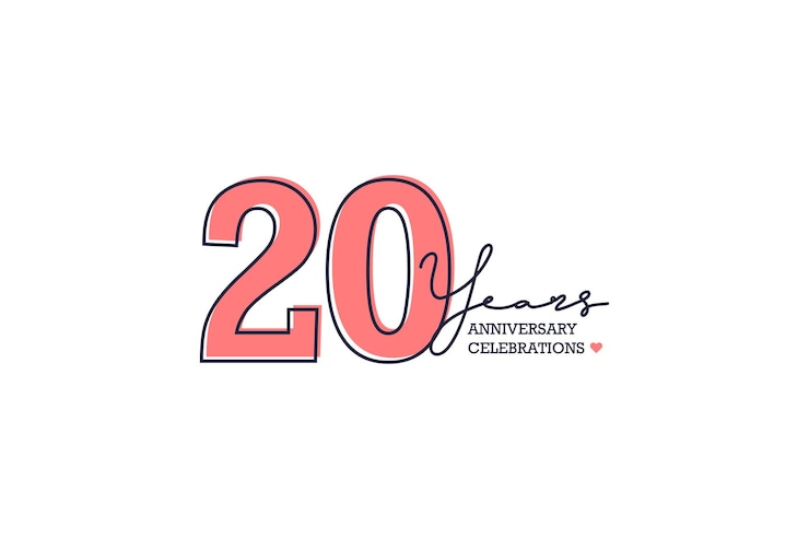 Vettore 20 anni anniversario colori rosa e nero