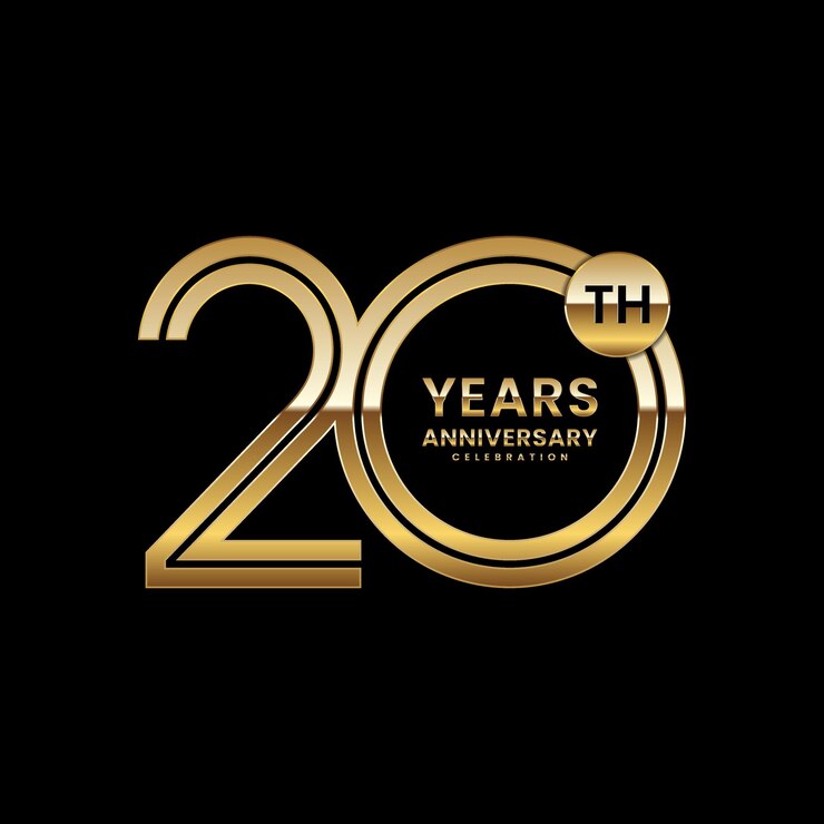 Vettore 20 anni di anniversario disegno del logo dell'anniversario con illustrazione vettoriale del concetto a doppia linea