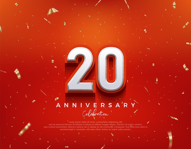 20° anniversario con numeri 3d bianchi su sfondo rosso fantasia