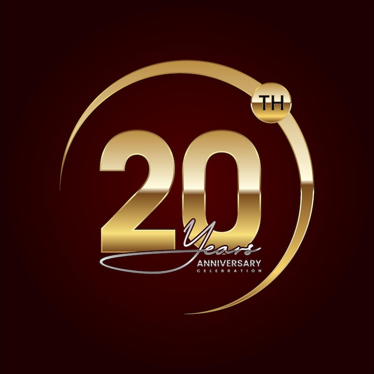 Vettore 20° anniversario design del logo di lusso con anello d'oro testo in stile scritto a mano logo vector template