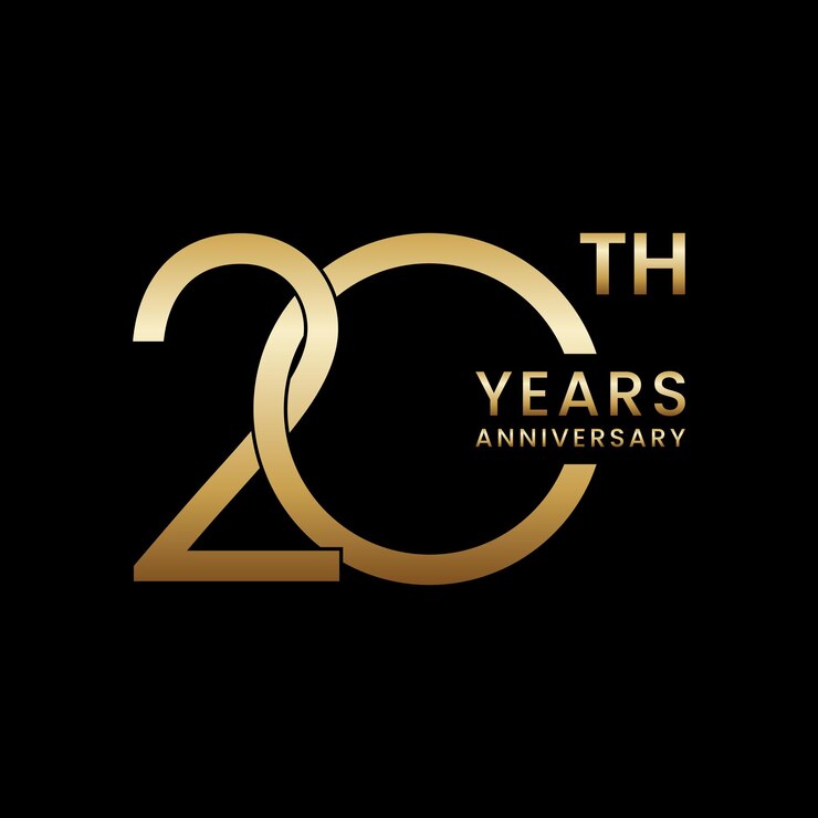 Vettore 20° anniversario disegno del logo dell'anniversario d'oro logo vector template
