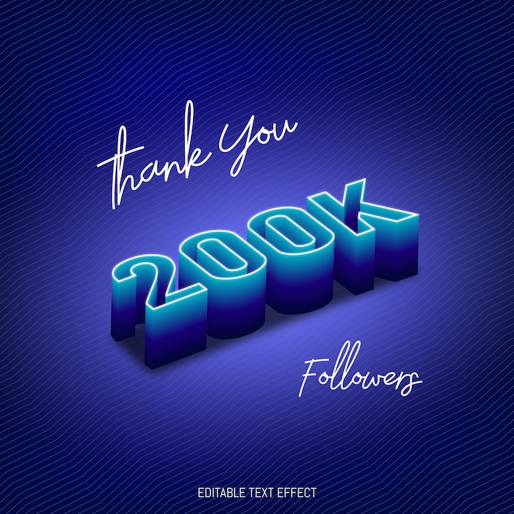 200.000 follower sui social media effetto stile testo 3d