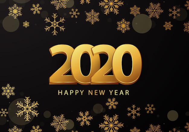 2020 auguri di Capodanno sfondo decorato con fiocchi di neve d'oro