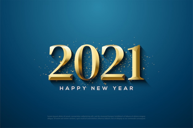 2021 felice anno nuovo con numeri d'oro classici e pezzi di carta d'oro in diffusione