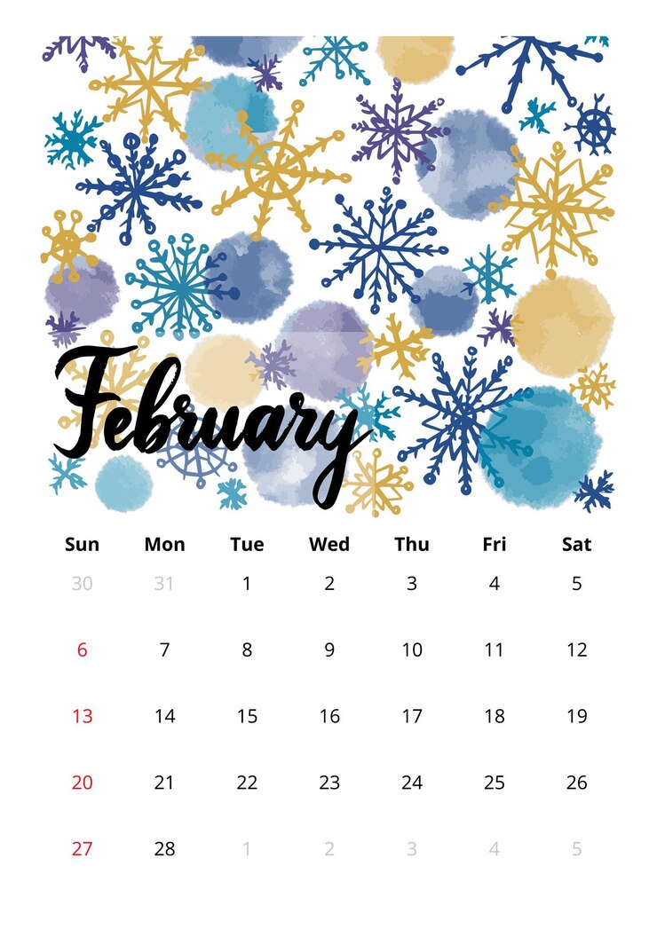Vettore 2022 calendario inglese febbraio. illustrazione vettoriale di acquerello disegnato a mano con scritte a mano.