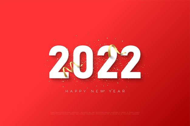 2022 felice anno nuovo bianco con nastro dorato di lusso