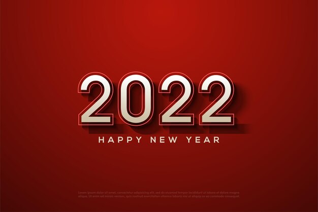 2022 felice anno nuovo con numeri spessi e linee rosse sottili