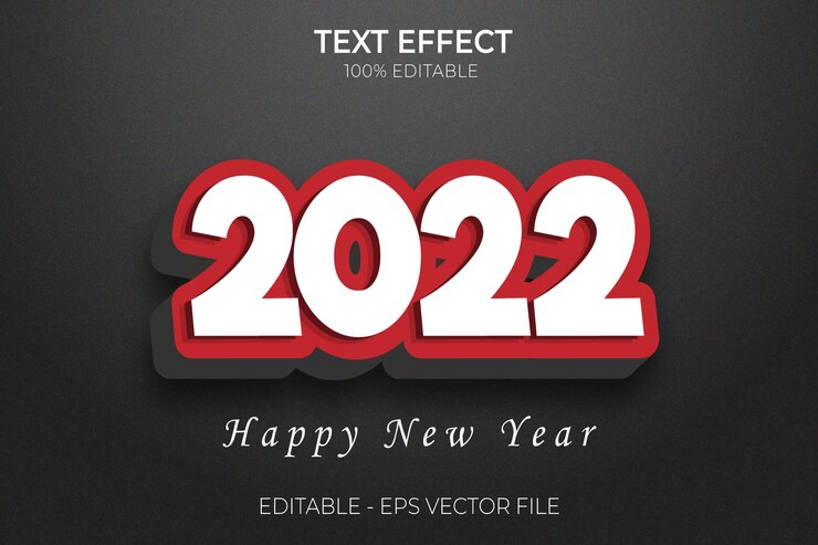 2022 Felice anno nuovo effetto testo Vettore creativo 3D modificabile in grassetto stile premium