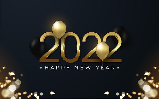 2022 felice anno nuovo numero oro modificabile in stile 3d con palloncini intorno al numero