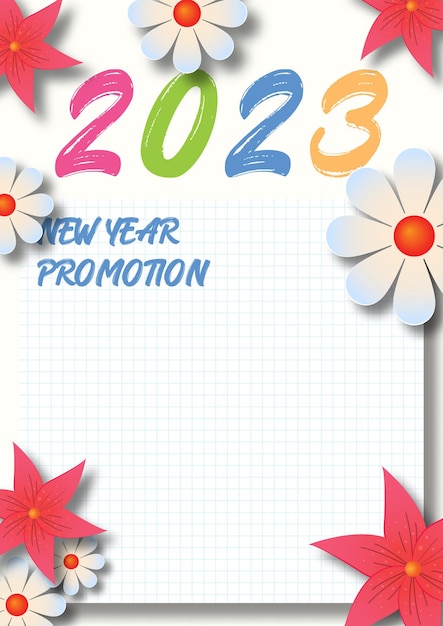 2023 felice anno nuovo numeri disegno di numeri lineari vettore stile acquerello e fiore di illustrazione vettoriale biglietto di auguri