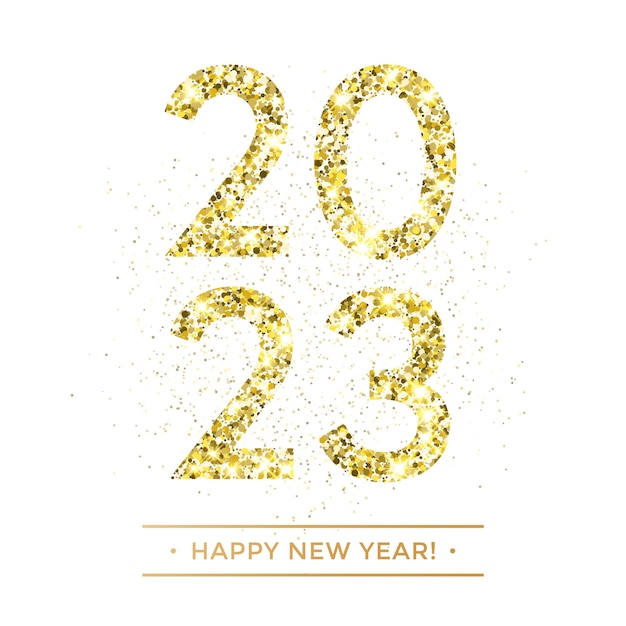2023 Happy New Year texture di sfondo con bagliori glitter oro