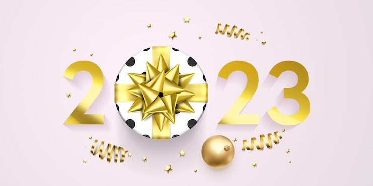 Vettore 2023 scritte in oro di capodanno su sfondo scintillante