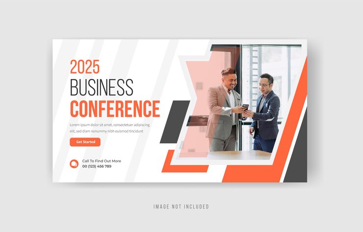 2025 business conference YouTube thumbnail design vettore premium