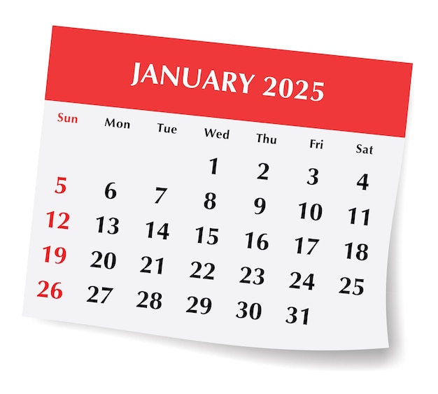 2025 gennaio calendario inglese illustrazione vettoriale del giornale mensile Design con inizio domenica