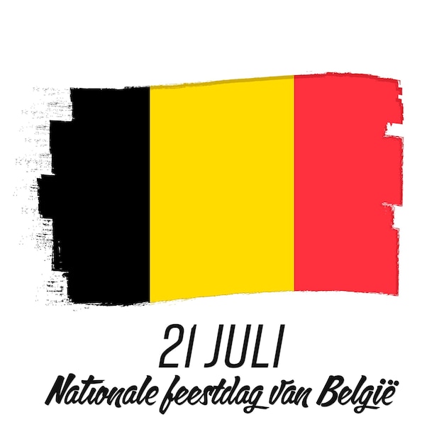 21 luglio Festa nazionale belga Banner con texture pennello grunge Bandiera del tricolore nazionale belga