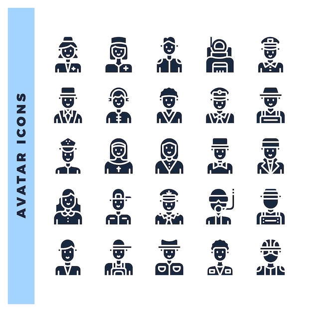 25 Avatar Glyph icone pacchetto illustrazione vettoriale