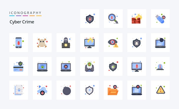 25 Cyber Crime Flat color icon pack Illustrazione delle icone vettoriali