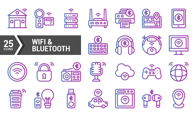25 icone gradienti per la connettività Bluetooth WiFi
