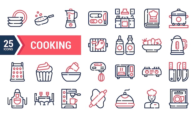 25 Line Icons per la cucina e il design della cucina