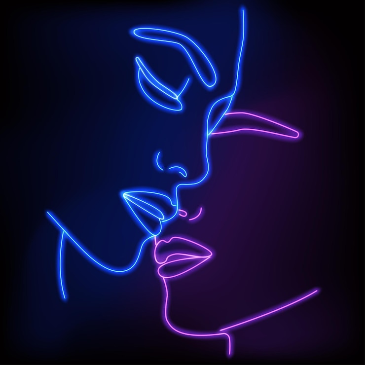 Vettore 25 un bacio i volti sono una linea il disegno lineare continuo è di moda minimalista