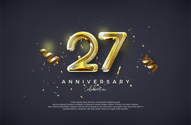 27° anniversario Con design d'oro lucido di lusso Vettore premium per il manifesto di celebrazione del manifesto