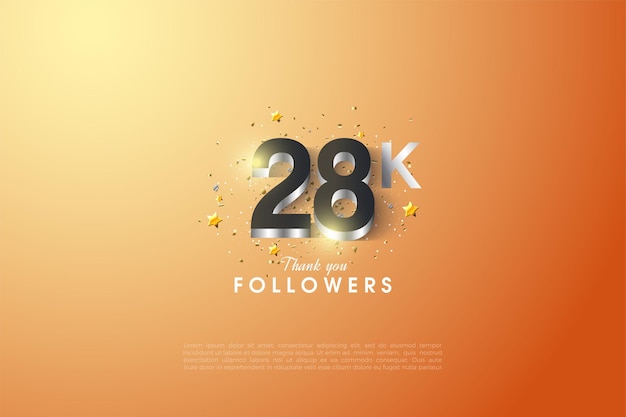 28k follower con numeri 3d d'argento.