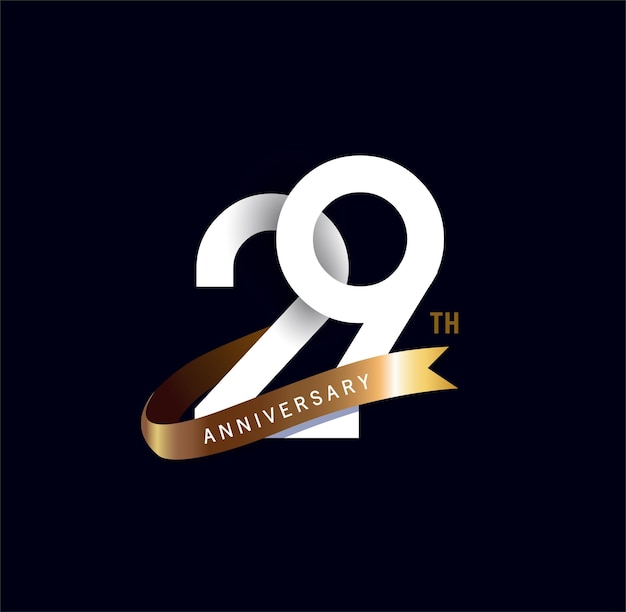 29 anni anniversario vettor numero icona logo di compleanno etichetta bianca e nera con nastro dorato