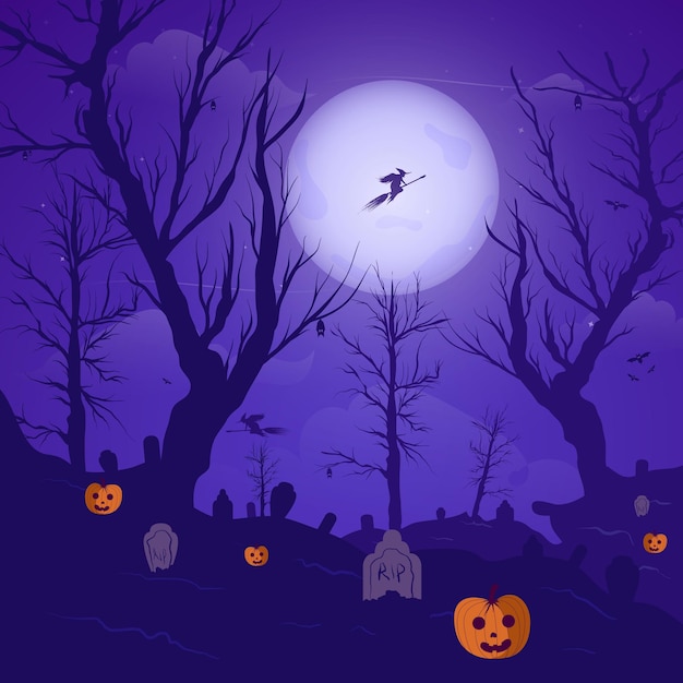 292. Sfondo della luna piena di Hallowen Vettore Premium