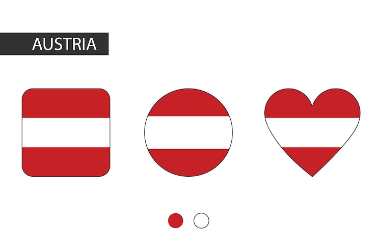 Vettore 3 austria a forma di cerchio quadrato cuore con bandiera della città isolato su sfondo bianco