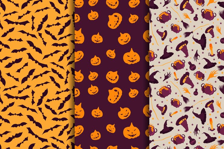 Vettore 3 diversi modelli senza cuciture vettoriali di halloween