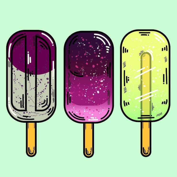 Vettore 3 gelato estivo set 2 in stile cartone animato