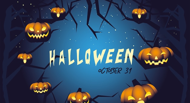 31 ottobre halloween con sfondo notturno e illustrazione di zucca design