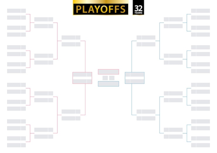 Vettore 32 squadre ad eliminazione singola staffa da torneo staffa per i playoff su sfondo bianco formato a2 pronto per la stampa illustrazione vettoriale