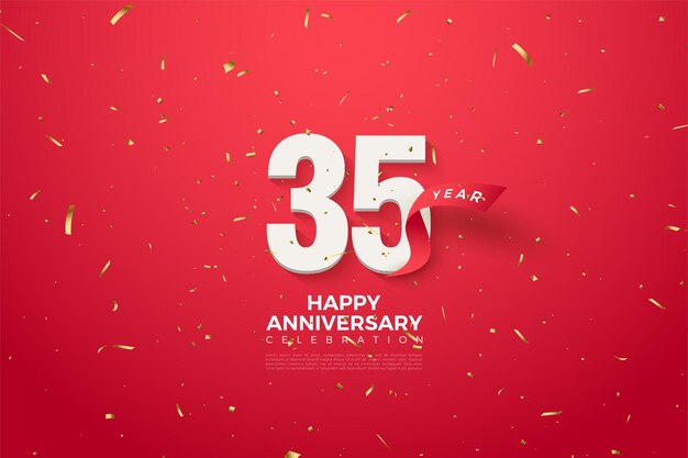 35° anniversario con numeri e nastro rosso