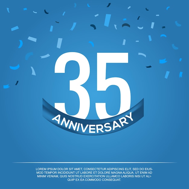 35° anniversario, disegno vettoriale per la celebrazione dell'anniversario con colore blu e bianco.